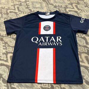 Kids Navy Blue Soccer Jersey with Red Stripe